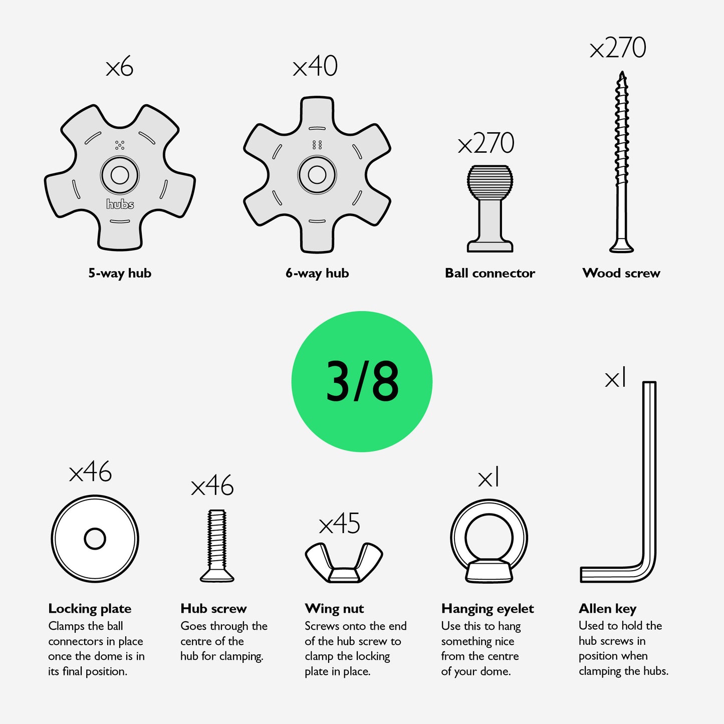 3v Geodesic Dome Hub Kit - 3/8th - Beta