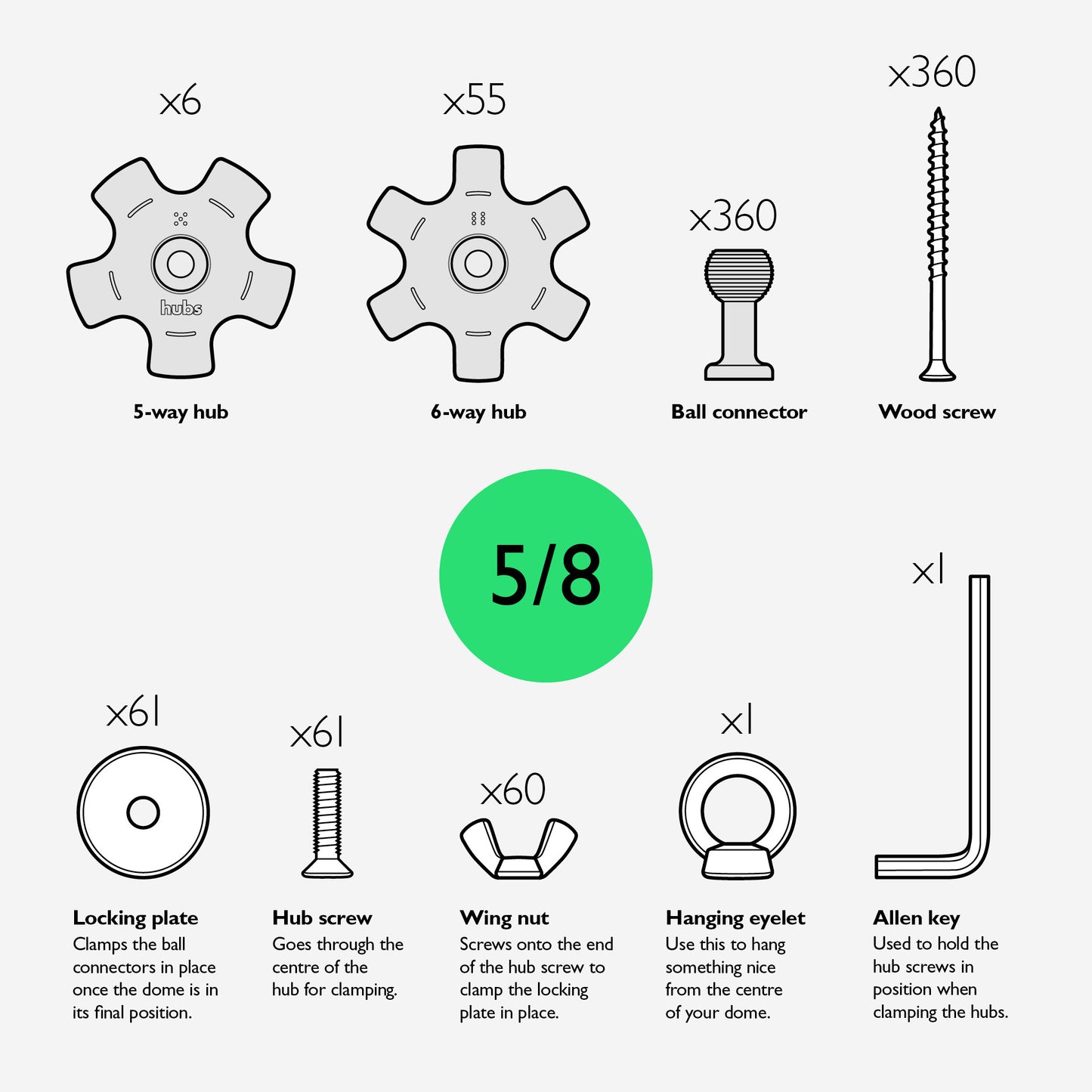 3v Geodesic Dome Hub Kit - 5/8th - Beta